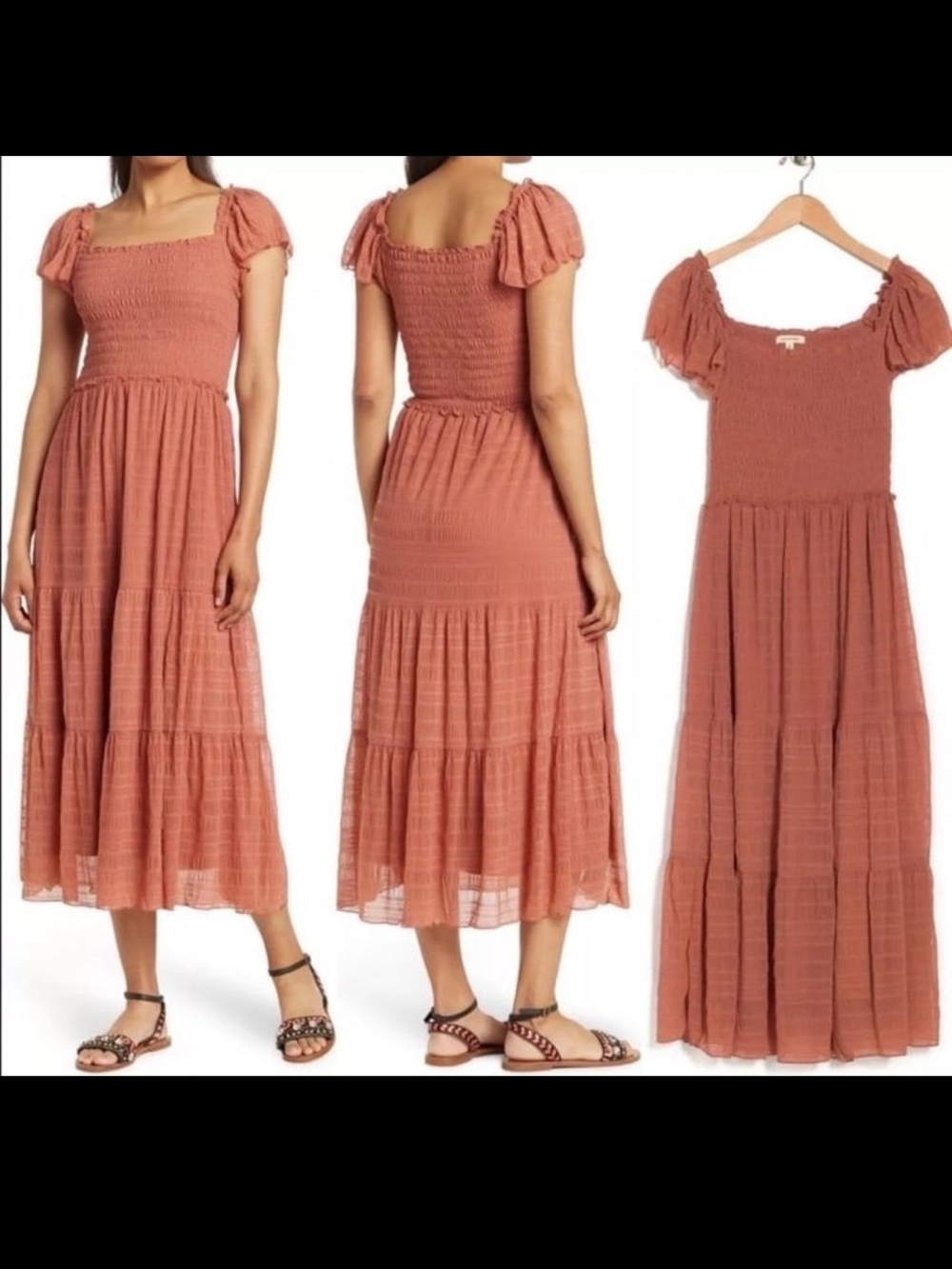Max Studio Mesh Smocked Midi Dress in Dusty Rose